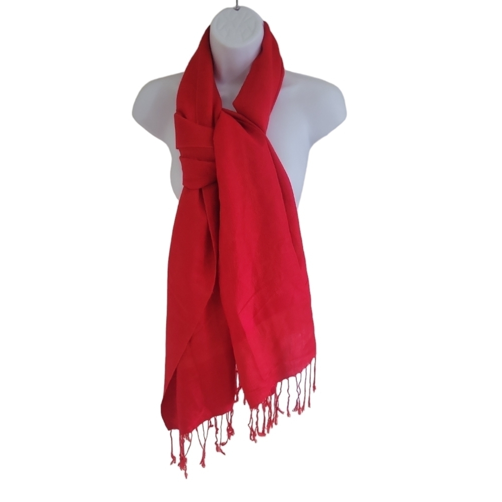 Red Pashmina & Silk Feminine Organic Luxury Winter Fall Vibrant Scarf Shawl - Picture 3 of 9